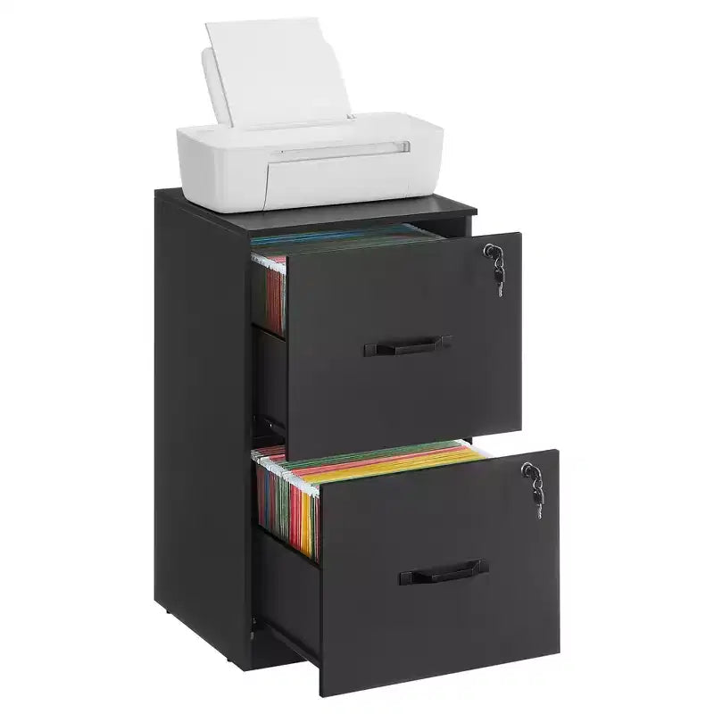 Archivador vertical de 2 cajones con 2 cajones con cerradura, riel colgante ajustable, gabinete de archivo, soporte para impresora