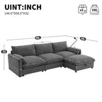 Sofá Seccional de Chenilla Grande Whisen con Otomana de Almacenamiento y Bolsillos, Soporte de Teléfono Ajustable y Puertos de Carga