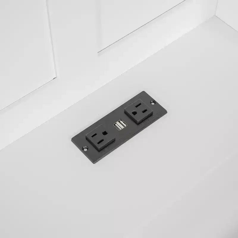 Cama juvenil de estilo cabaña, individual/matrimonial, con plataforma, cajones laterales, estantes, un juego de enchufes y puerto USB, color blanco-ModernLuxe