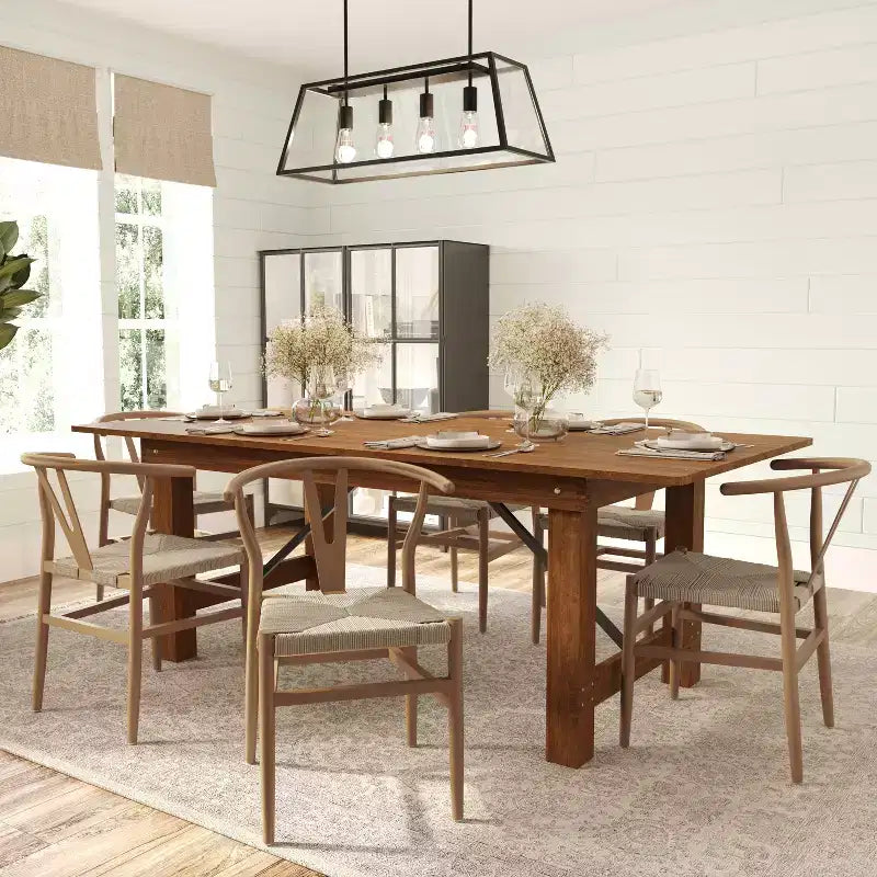 Silla de Comedor Apilable Merrick Lane con Diseño de Respaldo en Y, Estructura de Madera Maciza, Asiento de Cuerda de Papel Kraft Tejido