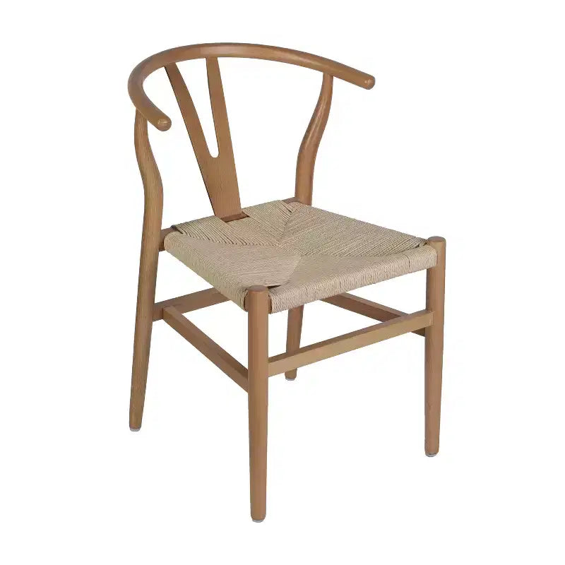 Silla de Comedor Apilable Merrick Lane con Diseño de Respaldo en Y, Estructura de Madera Maciza, Asiento de Cuerda de Papel Kraft Tejido