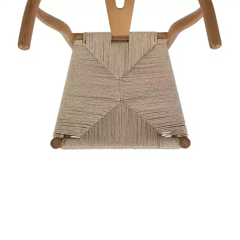 Silla de Comedor Apilable Merrick Lane con Diseño de Respaldo en Y, Estructura de Madera Maciza, Asiento de Cuerda de Papel Kraft Tejido