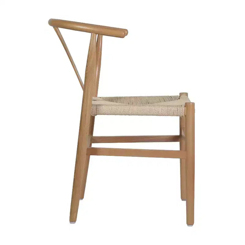 Silla de Comedor Apilable Merrick Lane con Diseño de Respaldo en Y, Estructura de Madera Maciza, Asiento de Cuerda de Papel Kraft Tejido