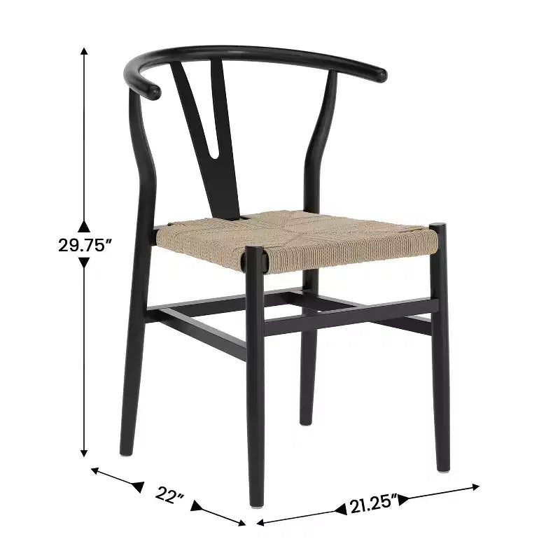 Silla de Comedor Apilable Merrick Lane con Diseño de Respaldo en Y, Estructura de Madera Maciza, Asiento de Cuerda de Papel Kraft Tejido