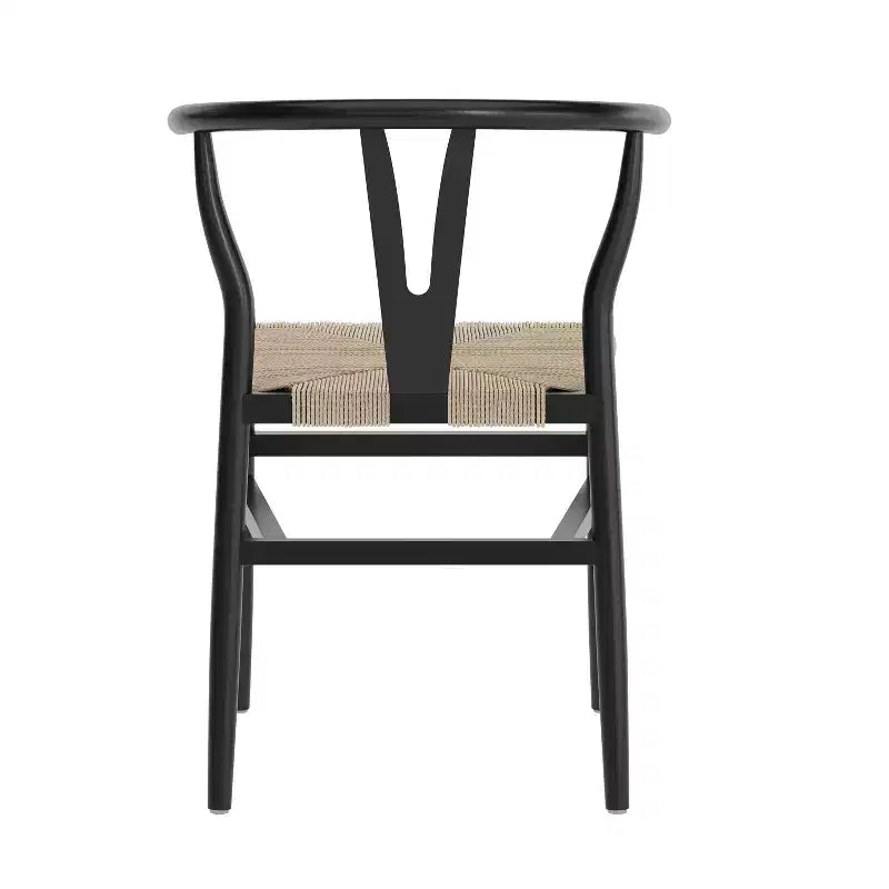 Silla de Comedor Apilable Merrick Lane con Diseño de Respaldo en Y, Estructura de Madera Maciza, Asiento de Cuerda de Papel Kraft Tejido