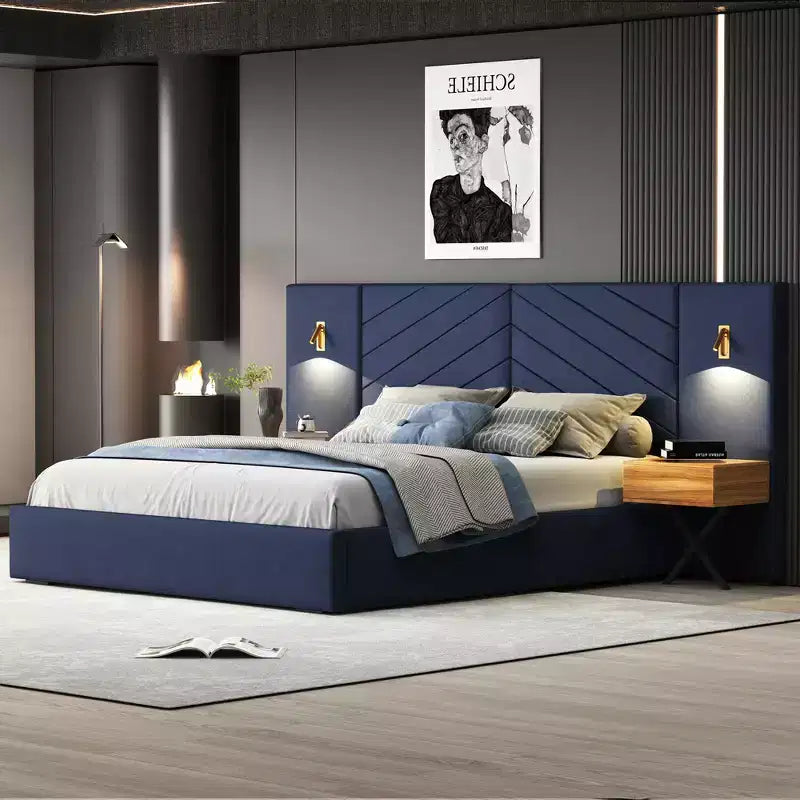 GDFStudio Salome Juego de muebles de dormitorio de terciopelo de 3 piezas con dos mesitas de noche LED
