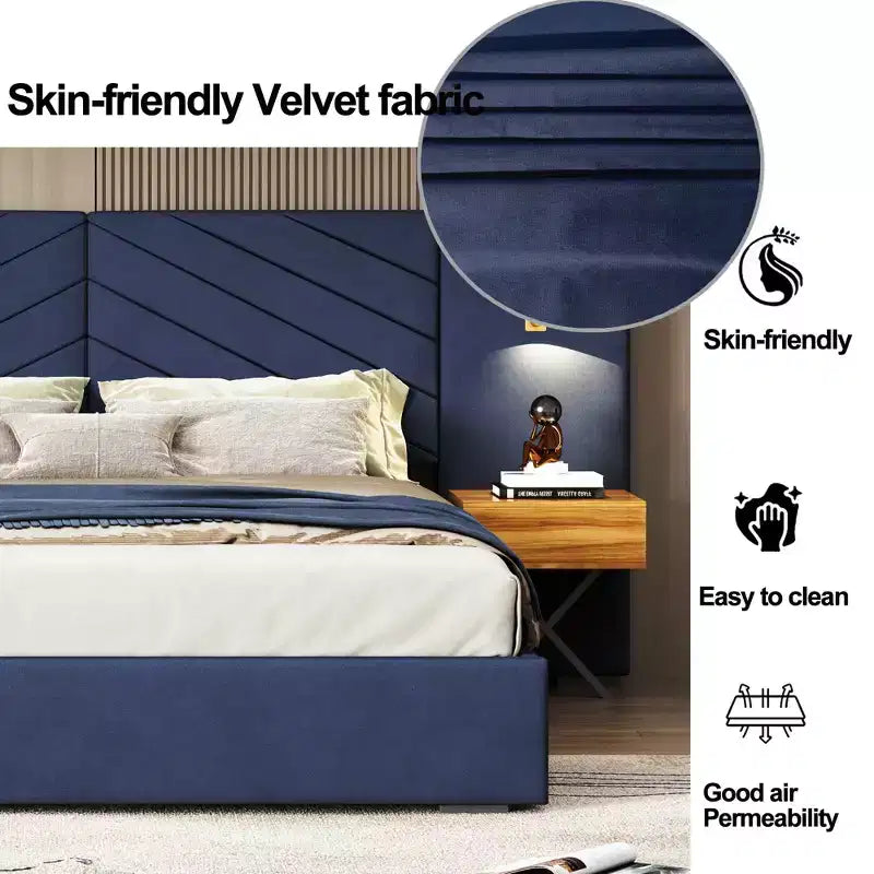 GDFStudio Salome Juego de muebles de dormitorio de terciopelo de 3 piezas con dos mesitas de noche LED