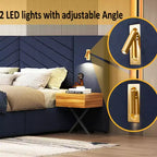 GDFStudio Salome Juego de muebles de dormitorio de terciopelo de 3 piezas con dos mesitas de noche LED