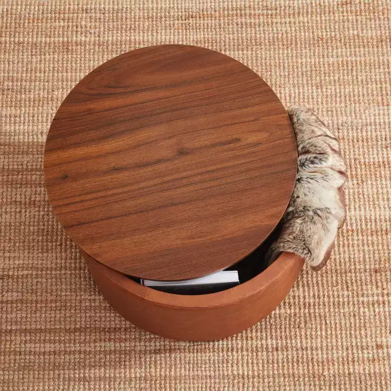 Puf otomano Ornavo Home de 22 pulgadas redondo grande para almacenamiento y mesa de centro