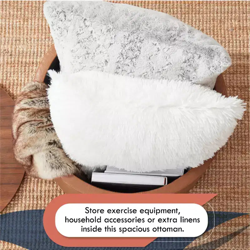 Puf otomano Ornavo Home de 22 pulgadas redondo grande para almacenamiento y mesa de centro
