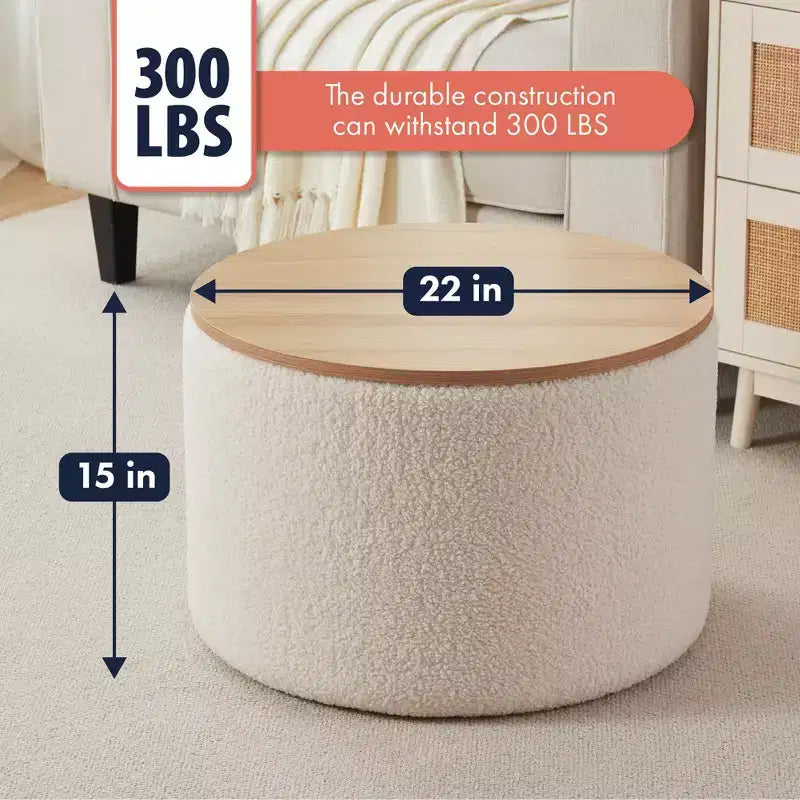 Puf otomano Ornavo Home de 22 pulgadas redondo grande para almacenamiento y mesa de centro
