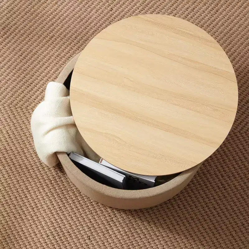 Puf otomano Ornavo Home de 22 pulgadas redondo grande para almacenamiento y mesa de centro