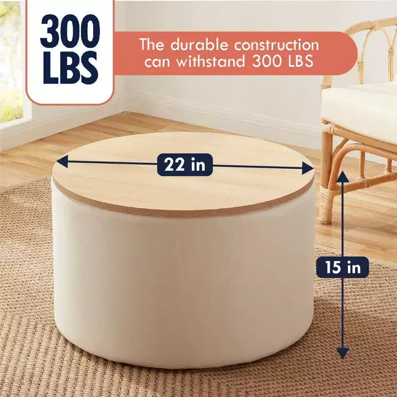 Puf otomano Ornavo Home de 22 pulgadas redondo grande para almacenamiento y mesa de centro