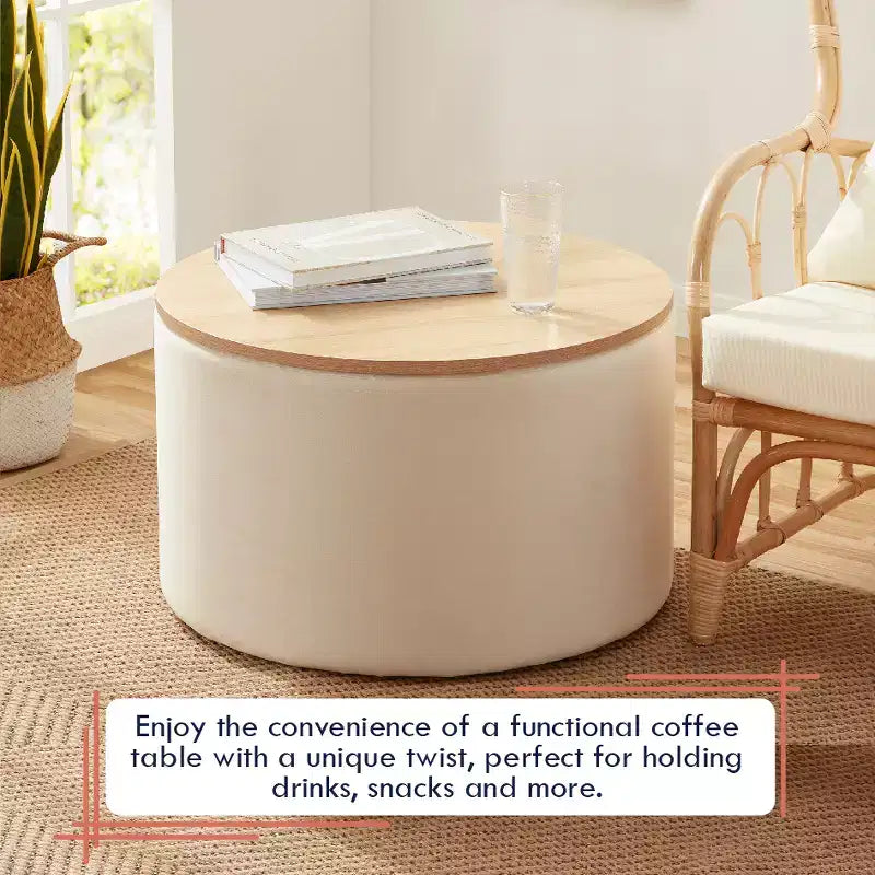 Puf otomano Ornavo Home de 22 pulgadas redondo grande para almacenamiento y mesa de centro