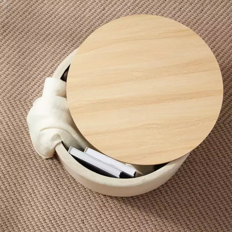 Puf otomano Ornavo Home de 22 pulgadas redondo grande para almacenamiento y mesa de centro