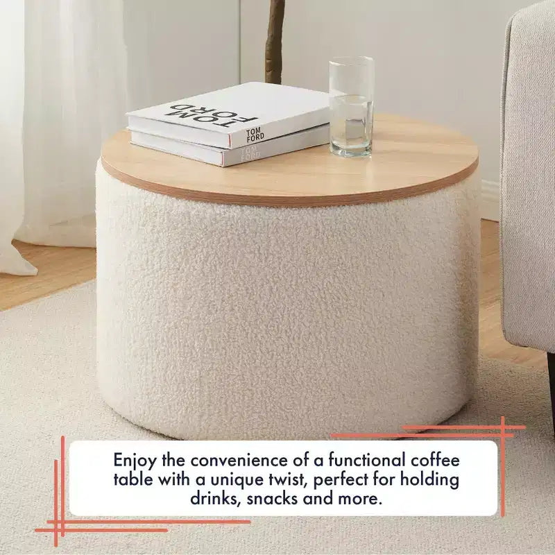 Puf otomano Ornavo Home de 22 pulgadas redondo grande para almacenamiento y mesa de centro