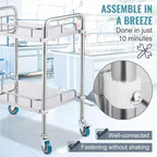Carrito rodante de laboratorio VEVOR, carrito rodante de acero inoxidable de 2 estantes, carrito de servicio de laboratorio con ruedas giratorias, carrito utilitario dental, 15.16x21.57x34.06