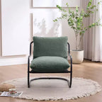 Sillón decorativo moderno y curvo FERPIT con tapicería de lino sintético, cómodo sillón con estructura de metal y cojines