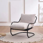 Sillón decorativo moderno y curvo FERPIT con tapicería de lino sintético, cómodo sillón con estructura de metal y cojines