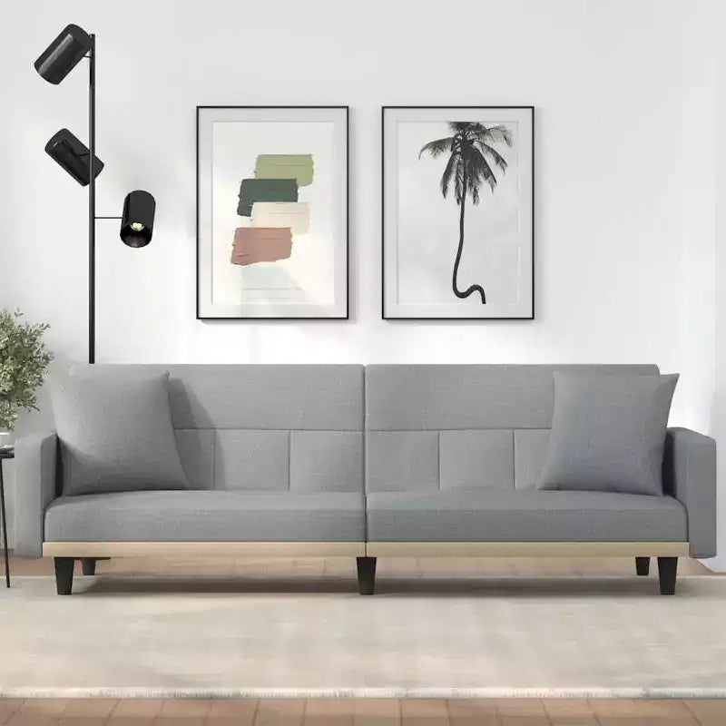 vidaXL Sofá cama biplaza Sofá cama convertible con cojines para estudio Tela - Gris claro