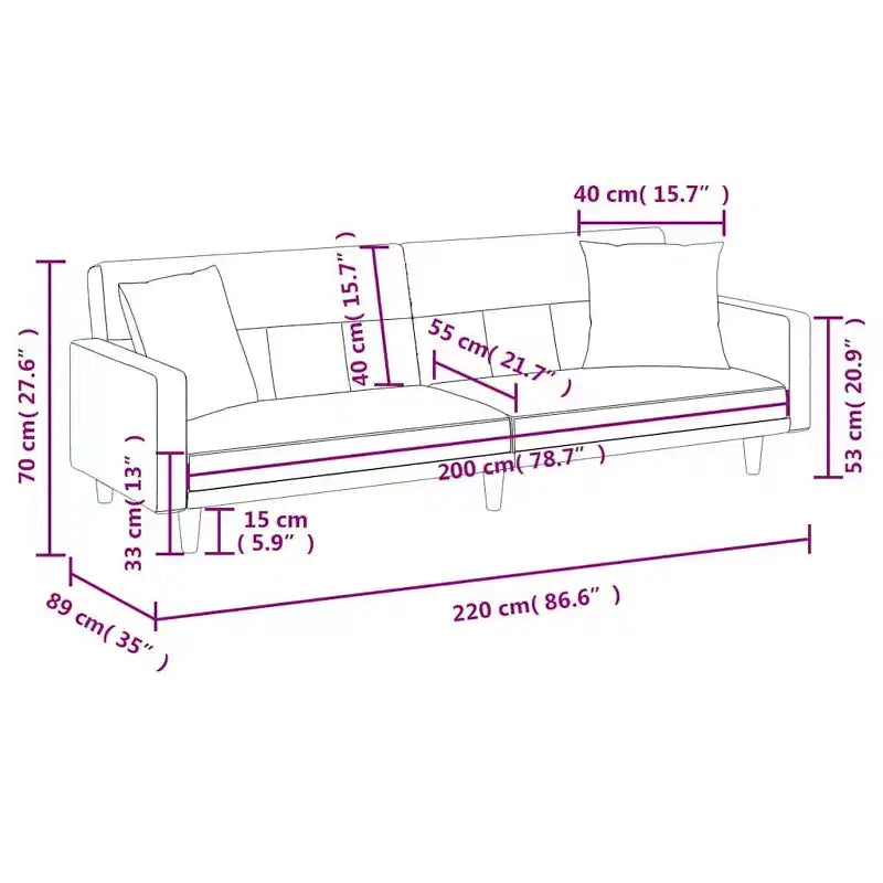 vidaXL Sofá cama biplaza Sofá cama convertible con cojines para estudio Tela - Gris claro