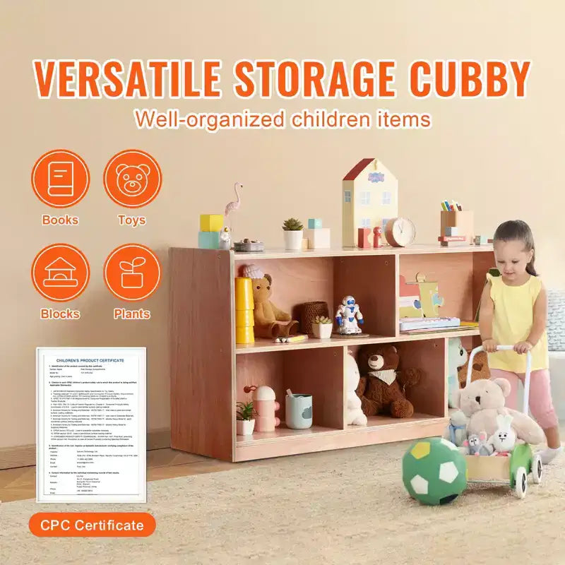 Armario de almacenamiento móvil VEVOR Cubby, armario de almacenamiento Cubby de 5 compartimentos, armario de almacenamiento Cubby de 2 estantes, cubículos para el aula, Natural