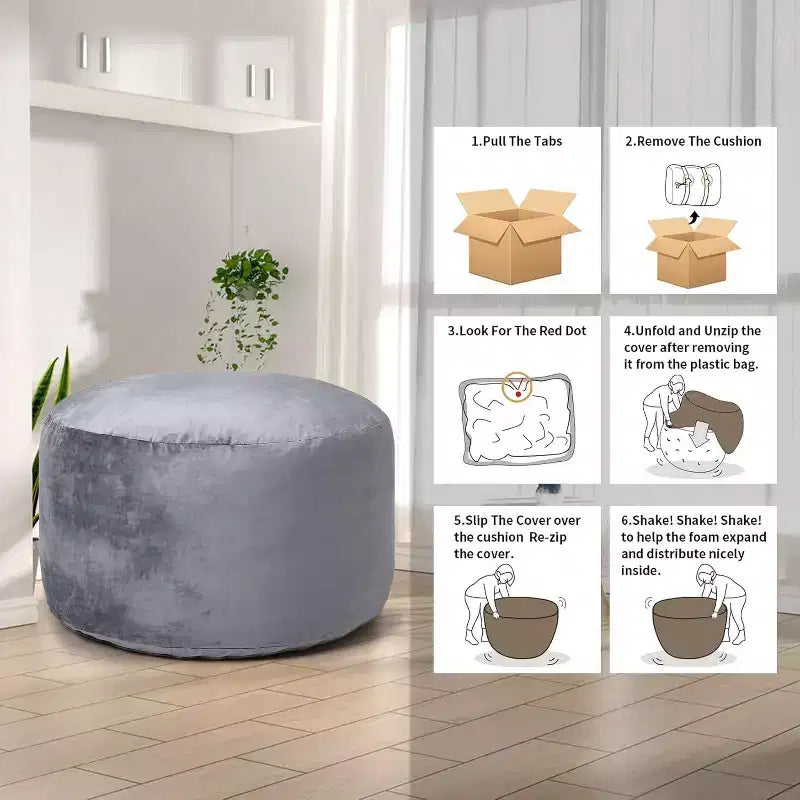 Puff de terciopelo de 1,20 m, redondo y relleno de espuma para adultos y adolescentes, asiento de felpa suave para sala de estar, dormitorio o zonas de descanso