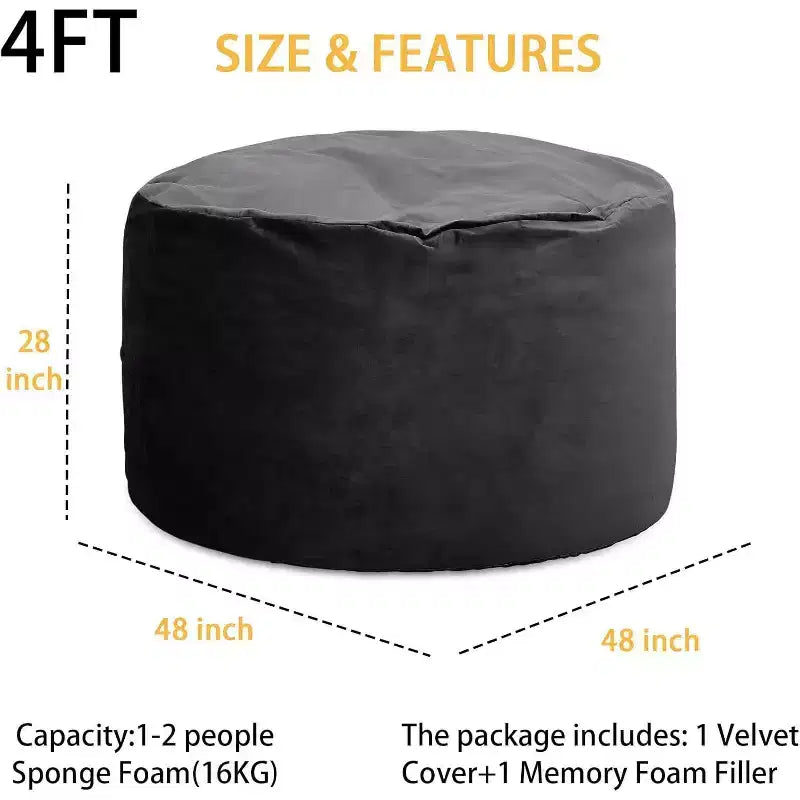 Puff de terciopelo de 1,20 m, redondo y relleno de espuma para adultos y adolescentes, asiento de felpa suave para sala de estar, dormitorio o zonas de descanso