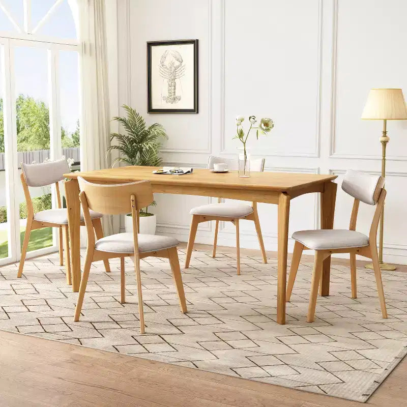 Christopher Knight Home Laila - Juego de comedor de 5 piezas de madera de caucho de estilo moderno de mediados de siglo con cojines
