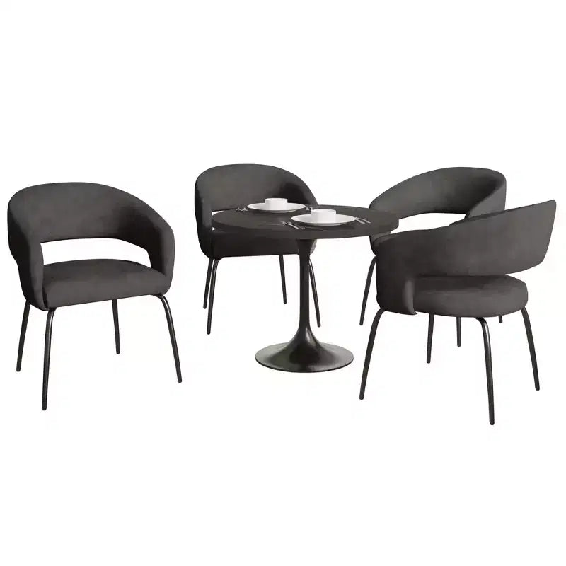 Juego de comedor de 5 piezas LeisureMod Verve con mesa de comedor redonda de 36 pulgadas con tapa de MDF negra y 4 sillas de comedor