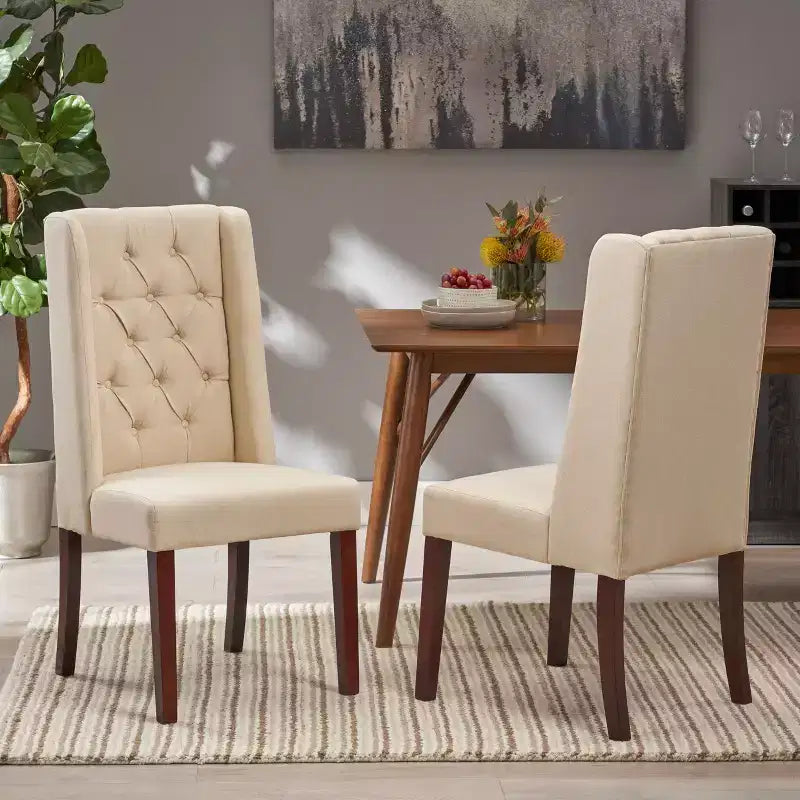 Juego de 2 sillas de comedor, sillas tapizadas sin brazos con respaldo alto en forma de ala y costuras de rombos con botones, azul/beige/gris/marrón/rojo/negro-Merax