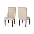 Juego de 2 sillas de comedor, sillas tapizadas sin brazos con respaldo alto en forma de ala y costuras de rombos con botones, azul/beige/gris/marrón/rojo/negro-Merax