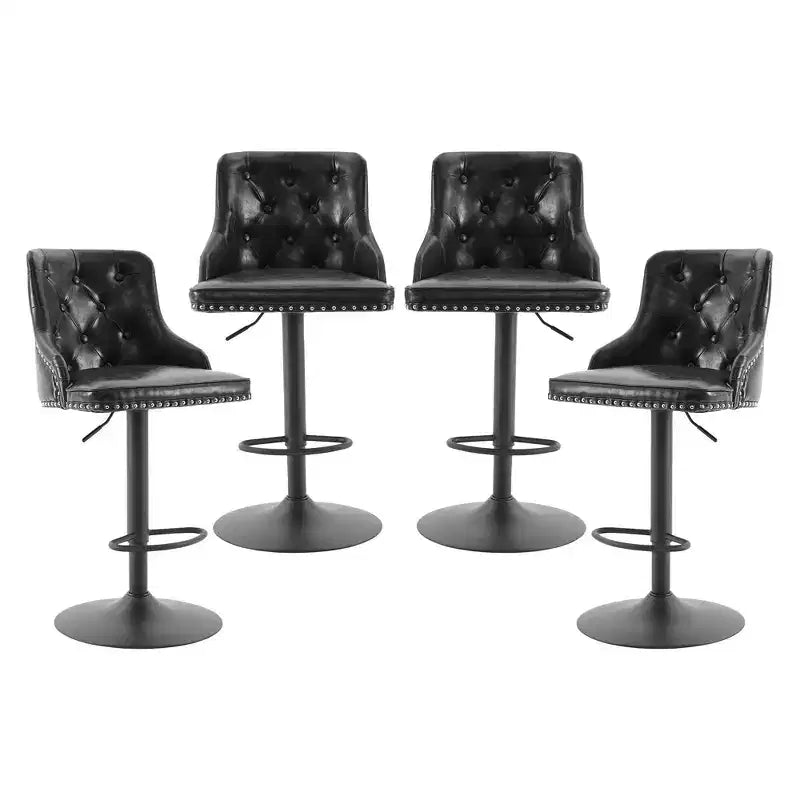 Juego de 4 taburetes de bar, taburetes giratorios ajustables, sillas de bar de piel sintética, altura de mostrador tapizados con respaldo alto