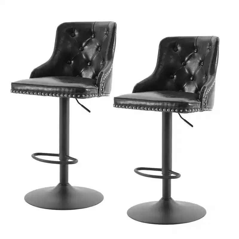 Juego de 4 taburetes de bar, taburetes giratorios ajustables, sillas de bar de piel sintética, altura de mostrador tapizados con respaldo alto