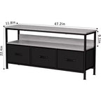 Mueble de TV negro de 55 pulgadas con cajones grises, centro de entretenimiento estilo cómoda para almacenamiento en sala de estar y dormitorio