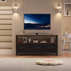 Mueble de TV negro de 55 pulgadas con cajones grises, centro de entretenimiento estilo cómoda para almacenamiento en sala de estar y dormitorio
