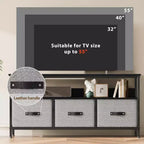Mueble de TV negro de 55 pulgadas con cajones grises, centro de entretenimiento estilo cómoda para almacenamiento en sala de estar y dormitorio