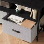 Mueble de TV negro de 55 pulgadas con cajones grises, centro de entretenimiento estilo cómoda para almacenamiento en sala de estar y dormitorio