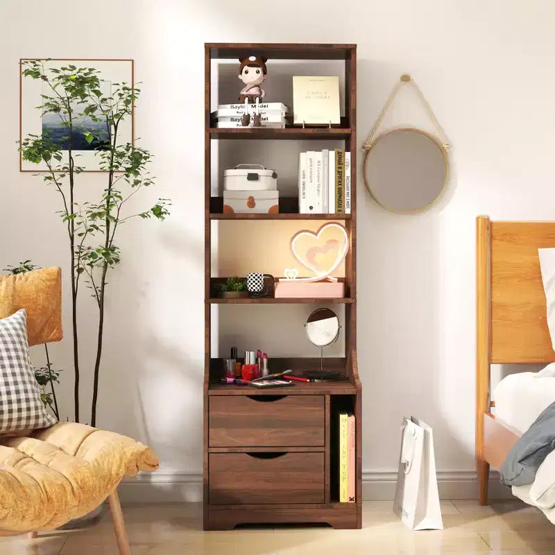 Mesitas de noche CLIHOME con estantería, cómoda con 2 cajones de almacenamiento para dormitorio