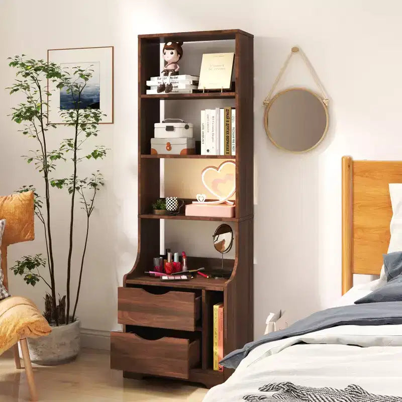 Mesitas de noche CLIHOME con estantería, cómoda con 2 cajones de almacenamiento para dormitorio