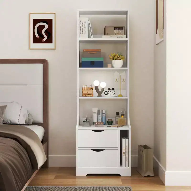 Mesitas de noche CLIHOME con estantería, cómoda con 2 cajones de almacenamiento para dormitorio