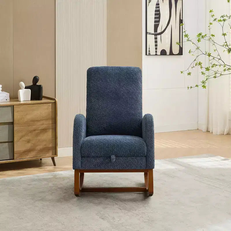 Okak Silla mecedora decorativa, silla de sala de estar con respaldo alto, sillón planeador con bolsillo lateral y reposapiés retráctil para dormitorio o guardería