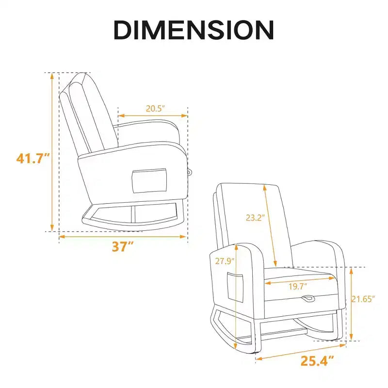 Okak Silla mecedora decorativa, silla de sala de estar con respaldo alto, sillón planeador con bolsillo lateral y reposapiés retráctil para dormitorio o guardería