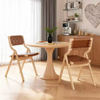 MAYEERTY Sillas de Comedor Apilables y Plegables de Madera, Juego de 2, para Comedor, Asiento y Respaldo Tejidos, Beige - Natural