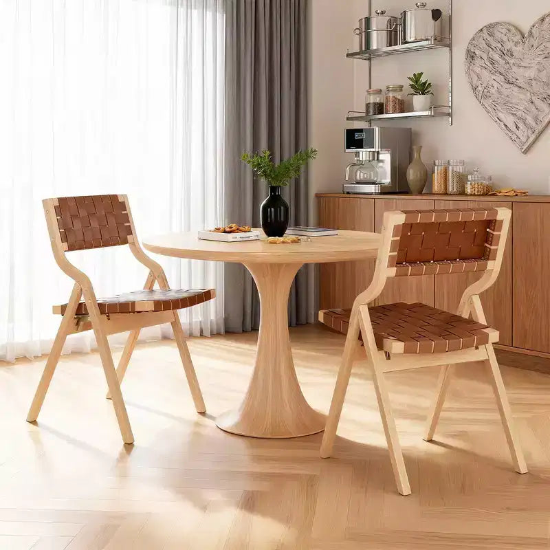 MAYEERTY Sillas de Comedor Apilables y Plegables de Madera, Juego de 2, para Comedor, Asiento y Respaldo Tejidos, Beige - Natural