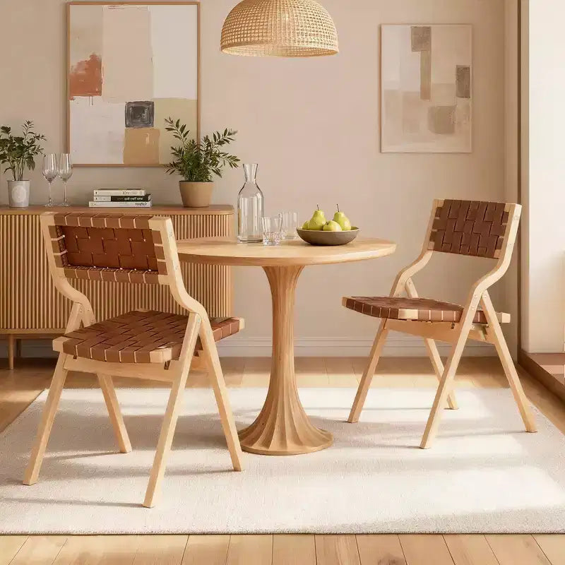 MAYEERTY Sillas de Comedor Apilables y Plegables de Madera, Juego de 2, para Comedor, Asiento y Respaldo Tejidos, Beige - Natural