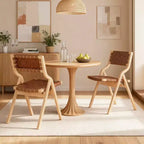 MAYEERTY Sillas de Comedor Apilables y Plegables de Madera, Juego de 2, para Comedor, Asiento y Respaldo Tejidos, Beige - Natural