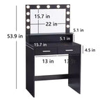 Tocador Okak de 2 niveles con luces táctiles, 3 niveles de brillo, cajón grande y mesa de maquillaje compacta para dormitorios pequeños