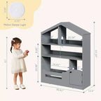 Estantería para niños, organizador de almacenamiento de juguetes, librería de madera para niños con luz con sensor de movimiento, librería tipo casa de muñecas para sala de juegos, dormitorio, guardería, aula
