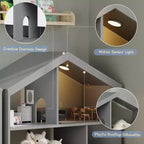 Estantería para niños, organizador de almacenamiento de juguetes, librería de madera para niños con luz con sensor de movimiento, librería tipo casa de muñecas para sala de juegos, dormitorio, guardería, aula